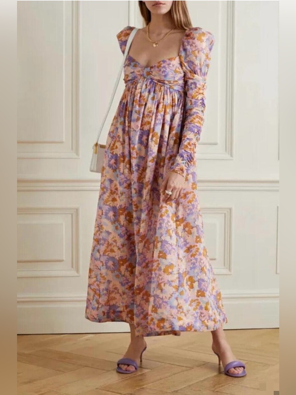 Zimmermann Lavender & Mustard Floral Empire-Waist Maxi Dress medium size 2